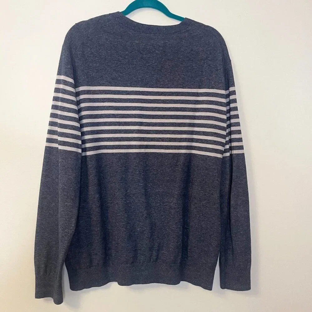 Banana Republic Sweater Mens Blue Striped Knitted Crew Neck Pullover Cotton XL